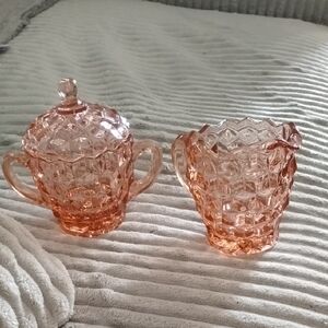 Jeanette Pink Depression Glass Cream And Sugar Dishes